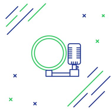 Beyaz arkaplanda hat mikrofon simgesi izole edildi. Radyodaki mikrofondan. Sözcü işareti. Renkli taslak konsepti. Vektör