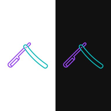 Beyaz ve siyah arkaplanda izole edilmiş düz jilet simgesi. Berber dükkanı sembolü. Renkli taslak konsepti. Vektör