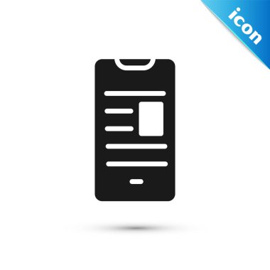 Mobil simge üzerine Gri Online kitap beyaz arka planda izole edildi. İnternet eğitimi konsepti, e-öğrenme kaynakları. Vektör İllüstrasyonu