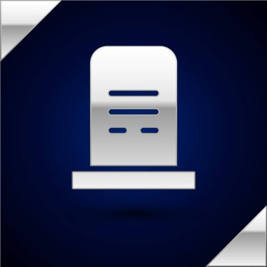 Koyu mavi arka planda izole edilmiş mezar taşı ikonu olan gümüş mezar taşı. Vektör