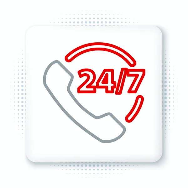 Linia Telefon 24-godzinna ikona wsparcia izolowana na białym tle. Całodniowy call-center obsługi klienta. Pełny etat. Kolorowy koncept. Wektor — Wektor stockowy