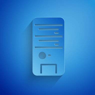 Kağıt kesiği Bilgisayar simgesi mavi arkaplanda izole edildi. Bilgisayar bileşeni işareti. Kağıt sanatı tarzı. Vektör