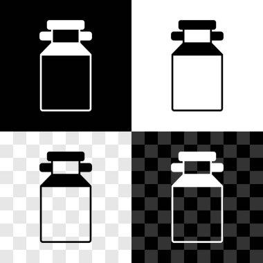 Siyah beyaz, şeffaf arkaplanda bulunan süt ikonu için kutu konteynırı ayarla. Vektör