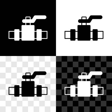 Sanayi metalik boruları ve valf simgesini siyah beyaz, şeffaf arkaplanda izole edin. Vektör
