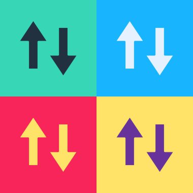 Pop Art Arrow simgesi renk arkaplanında izole edildi. Yön Arrowhead sembolü. Navigasyon işaretçisi işareti. Vektör