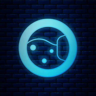 Parlayan neon yıkama ikonu tuğla duvar arkasında izole edilmiş. Çamaşır makinesi simgesi. Çamaşır makinesi, çamaşır makinesi. Ev aletleri sembolü. Vektör