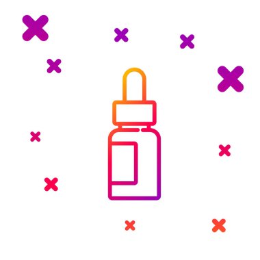 Renk çizgisi esaslı yağ şişesi simgesi beyaz arkaplanda izole edilmiş. Organik aromaterapi özü. Cilt bakımı serumu cam bırakma paketi. Kademeli rastgele dinamik şekiller. Vektör