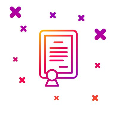 Renk çizgisi sertifika şablon simgesi beyaz arkaplanda izole edildi. Başarı, ödül, diploma, burs, diploma kavramları. Kademeli rastgele dinamik şekiller. Vektör