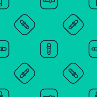 Mavi çizgi Pipette simgesi yeşil arka planda kusursuz desen izole etti. Tıbbi elementler, kimya laboratuarı ekipmanları. Tıp sembolü. Vektör