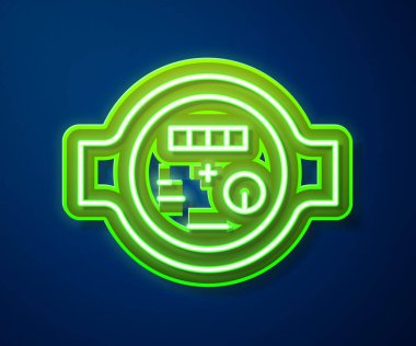 Parlayan neon hattı mavi arkaplanda izole edilmiş su ölçer simgesi. Vektör