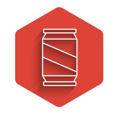 Beyaz çizgi bira uzun gölgeli izole bir ikon olabilir. Kırmızı altıgen düğmesi. Vektör