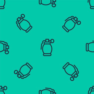 Mavi çizgili el bombası ikonu yeşil arka planda kusursuz desen izole etti. Bomba patlaması. Vektör