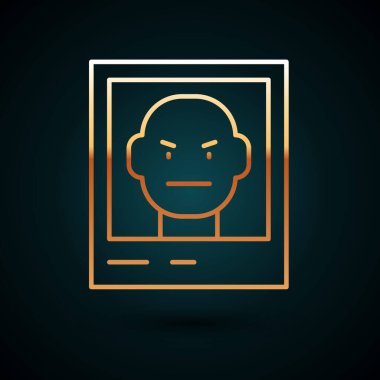 Altın çizgili poster ikonu koyu mavi arka planda izole edilmek isteniyor. Ödül parası. Ölü ya da diri, kanun kaçağı. Vektör