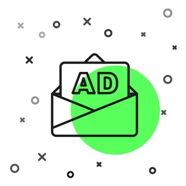 Beyaz arkaplanda siyah çizgi reklam simgesi izole edildi. Pazarlama ve tanıtım süreci kavramı. İlgili reklamlar. Sosyal medya reklamcılığı. Vektör