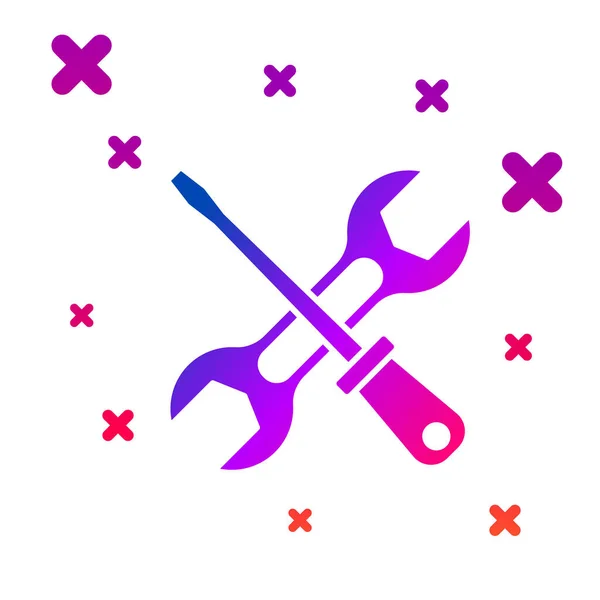 Färg Skruvmejsel och skiftnyckel verktyg ikon isolerad på vit bakgrund. Tjänsteverktygets symbol. Lutande slumpmässiga dynamiska former. Vektor — Stock vektor