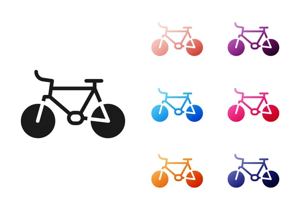 Icono de bicicleta negra aislado sobre fondo blanco. Carrera de bicicletas. Deporte extremo. Equipamiento deportivo. Establecer iconos de colores. Vector — Archivo Imágenes Vectoriales