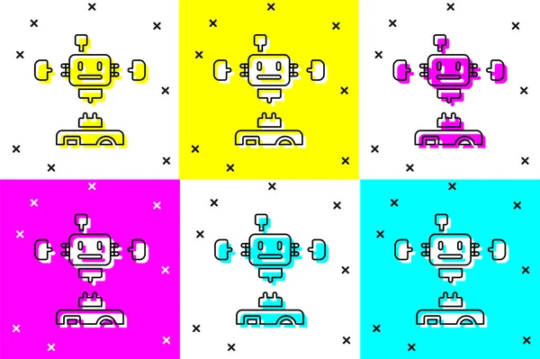 Set Disassemblierte Roboter-Symbol isoliert auf farbigem Hintergrund. Künstliche Intelligenz, maschinelles Lernen, Cloud Computing. Vektor — Stockvektor