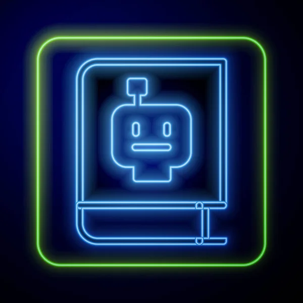 Leuchtendes Neon Bedienungsanleitung Symbol isoliert auf blauem Hintergrund. Benutzerhandbuch. Hinweisschild. Lesen Sie vor Gebrauch. Vektor — Stockvektor