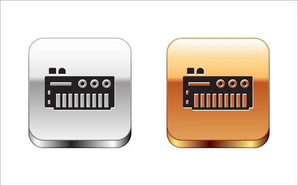 Icona sintetizzatore Black Music isolata su sfondo bianco. Piano elettronico. Bottoni quadrati in argento e oro. Vettore — Vettoriale Stock