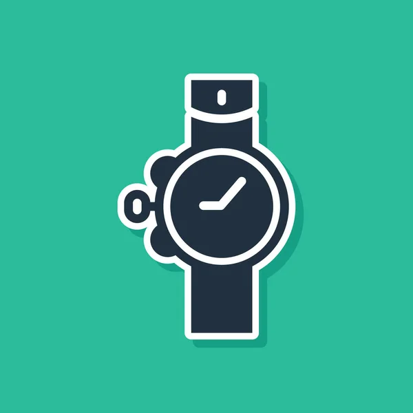 Ícone de relógio de pulso azul isolado no fundo verde. ícone de relógio de pulso. Vetor —  Vetores de Stock