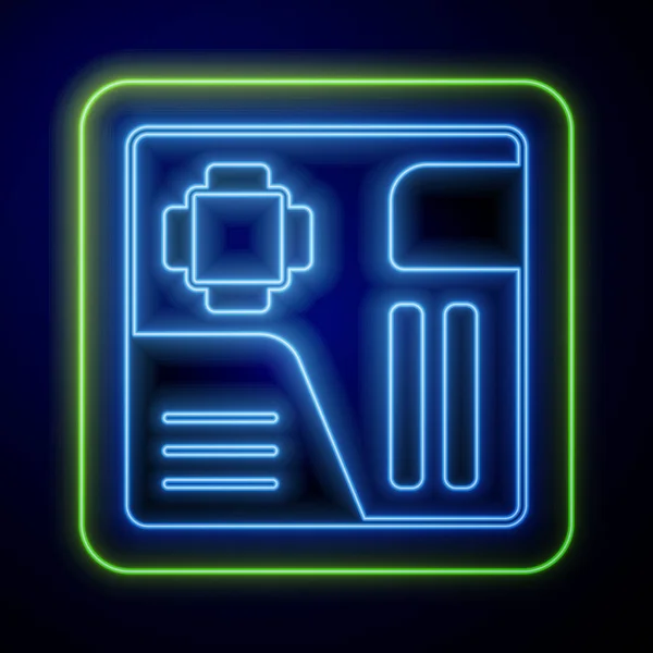 Lumineux néon Composants informatiques électroniques carte mère puce numérique icône scientifique intégrée isolé sur fond bleu. Circuit. Vecteur — Image vectorielle