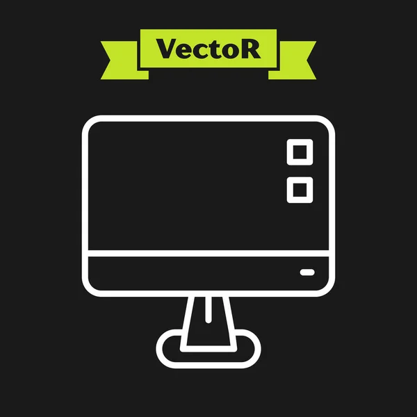 Weiße Linie Computerbildschirm-Symbol isoliert auf schwarzem Hintergrund. Elektronisches Gerät. Frontansicht. Vektor — Stockvektor