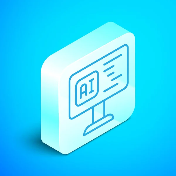 Isometric line Software, web developer programming code icon isolated on blue background. Javascript computer script random parts of program code. Silver square button. Vector — Stock Vector
