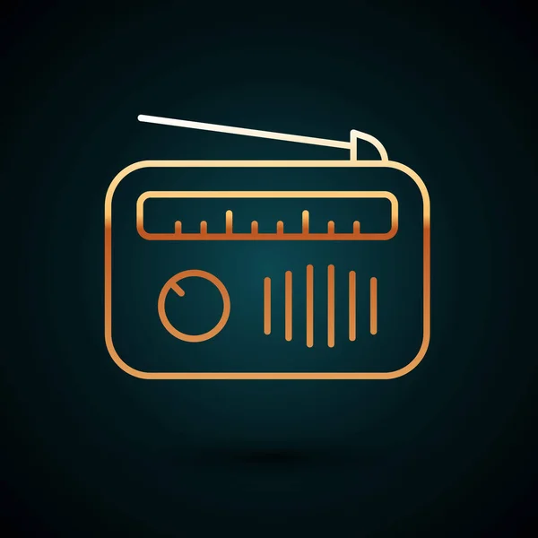 Línea dorada Radio con icono de antena aislada sobre fondo azul oscuro. Vector — Vector de stock