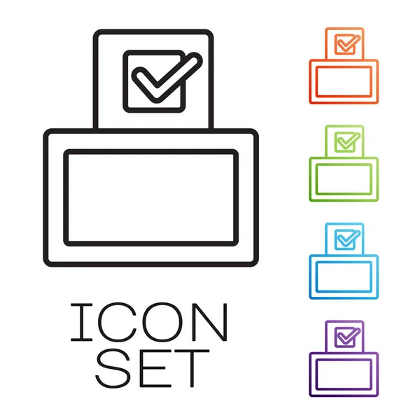 Linha preta Caixa de votação ou urna com ícone de envelope isolado no fundo branco. Definir ícones coloridos. Vetor — Vetor de Stock