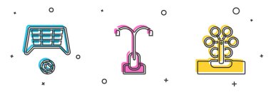 Futbol kalesini top, sokak lambası ve dönme dolap ikonu ile belirleyin. Vektör