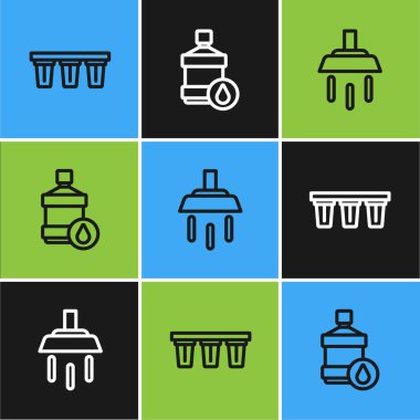 Hat su filtresi, duş ve temiz su ikonuyla büyük şişe ayarlayın. Vektör