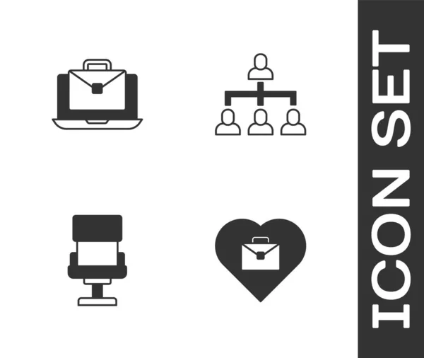 Set Heart med text arbete, Online-arbete, Office stol och hierarki organogram diagram ikon. Vektor — Stock vektor