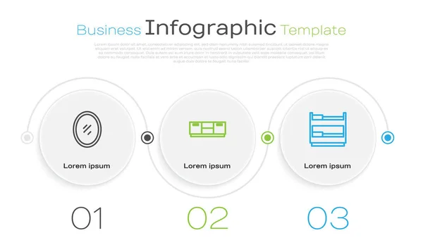 Set line Espejo, Muebles de mesa de noche y litera. Plantilla de infografía empresarial. Vector — Vector de stock