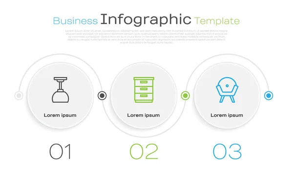 Set línea Lámpara colgante, Muebles de mesa de noche y sillón. Plantilla de infografía empresarial. Vector — Vector de stock