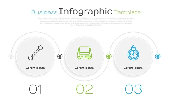 Definir linha Piercing, Balanças de jóias eletrônicas e relógio de bolso. Modelo de infográfico de negócios. Vetor — Vetor de Stock