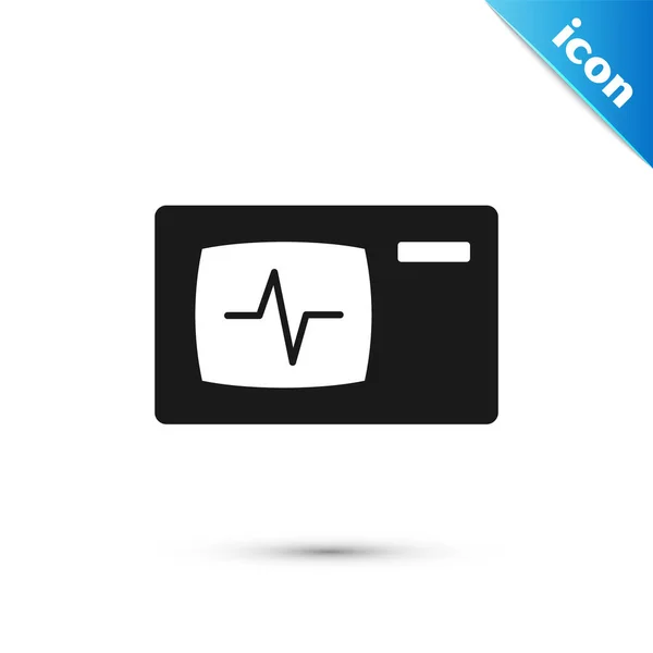 Grey Computer Monitor Cardiogram Icon Isolated White Background Monitoring Icon — Stock Vector