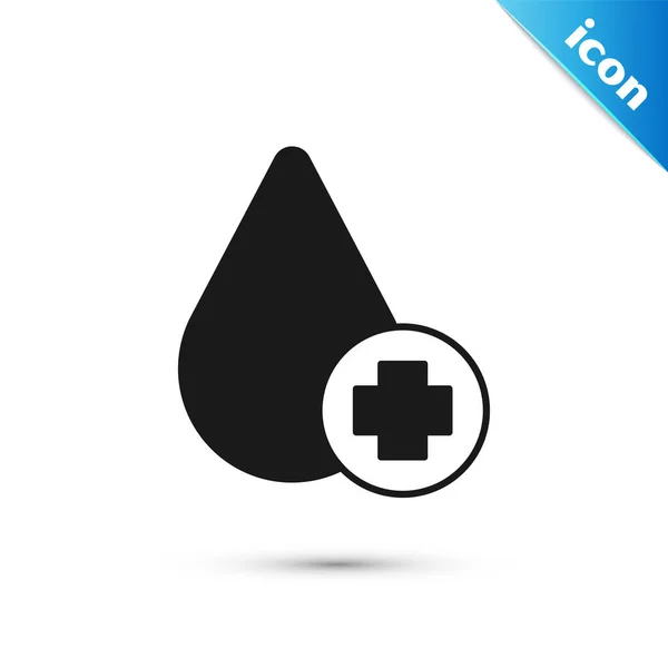 Grey Donate Drop Blood Cross Icon Isolated White Background Vector — Vetor de Stock