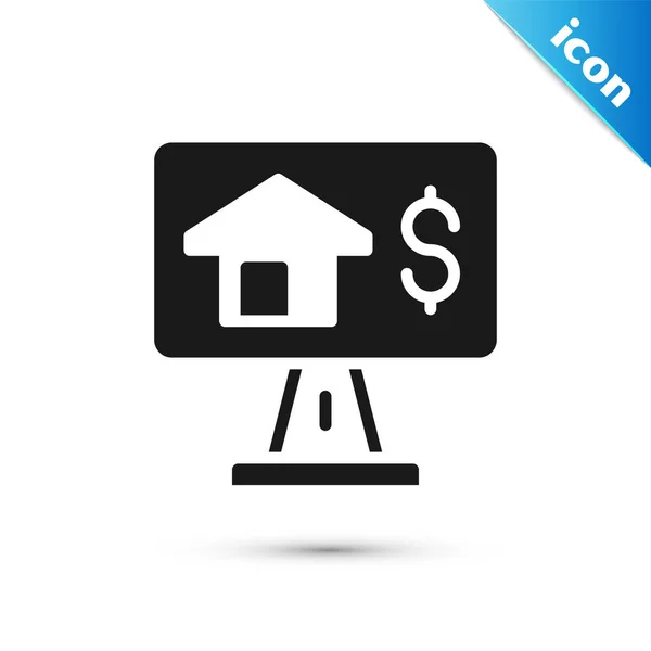 Grau Online Immobilienhaus Browser Symbol Isoliert Auf Weißem Hintergrund Immobilienkreditkonzept — Stockvektor