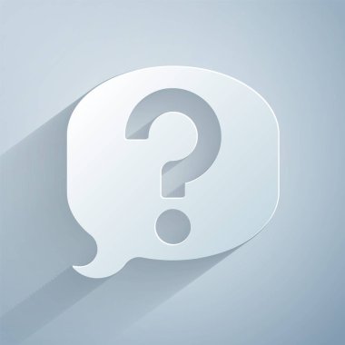 Kağıt kesiği konuşma balonu sohbet simgesi gri arkaplanda izole. İleti simgesi. İletişim ya da yorum sohbet sembolü. Kağıt sanatı tarzı. Vektör