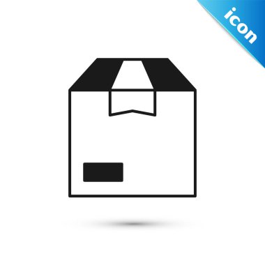 Gri karton kutu simgesi beyaz arka planda izole edilmiş. Kutu, paket, paket işareti. Teslimat ve ambalaj. Vektör