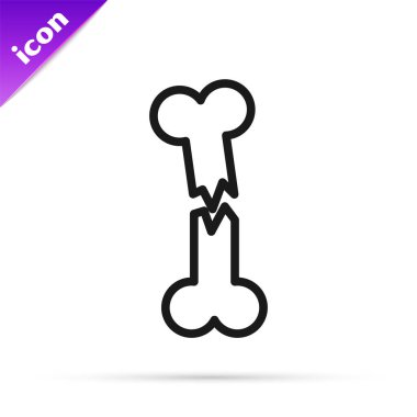 Siyah çizgi insan kırık kemik ikonu beyaz arka planda izole edilmiş. Vektör