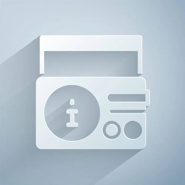 Paper Cut News Radio Channel Icon Isolated Grey Background Paper — Vetor de Stock