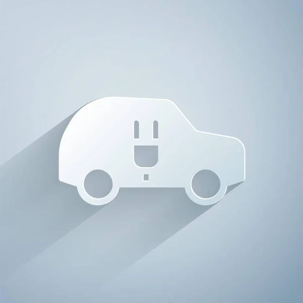 Corte Papel Coche Eléctrico Enchufe Cable Eléctrico Icono Carga Aislado — Vector de stock