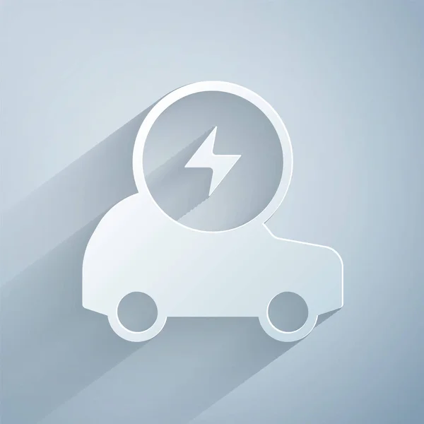 Papiergeschnittenes Ladesymbol Für Elektroautos Und Elektrokabel Isoliert Auf Grauem Hintergrund — Stockvektor