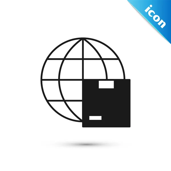 Grey Worldwide Shipping Cardboard Box Icon Isolated White Background Vector — Stockvector