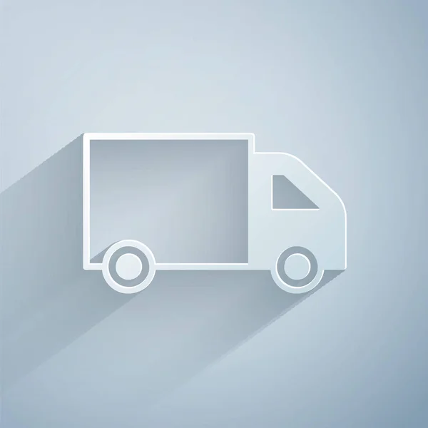 纸屑运送货车图标孤立在灰色背景 造纸艺术风格 — 图库矢量图片