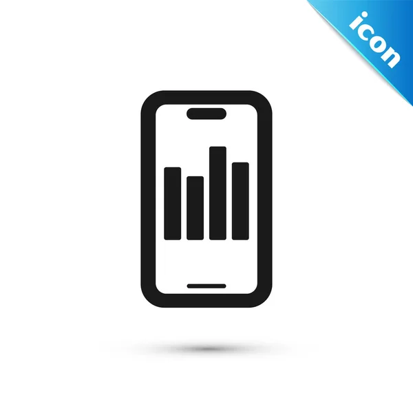 Grey Mobile Phone Graph Chart Icon Isolated White Background Report — Vetor de Stock