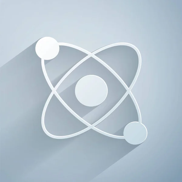 Taglio Carta Icona Atomo Isolata Sfondo Grigio Simbolo Scienza Educazione — Vettoriale Stock