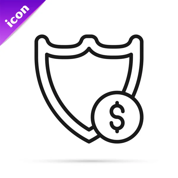 Black Line Shield Dollar Symbol Icon Isolated White Background Security — Stock Vector