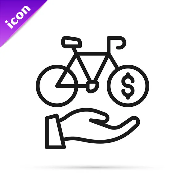 Schwarze Linie Fahrradverleih Mobile App Symbol Isoliert Auf Weißem Hintergrund — Stockvektor